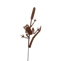 Gartenstecker Frosch auf Rohrkolben 60cm im Rost Design -...