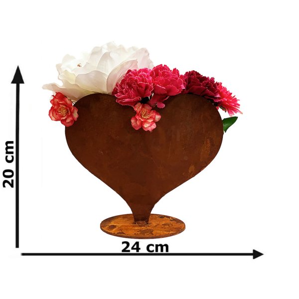 Vase Herz 20x24 cm im Rost Design - Blumenvase, Rostfigur für den Garten, Gartendeko, Metalldeko