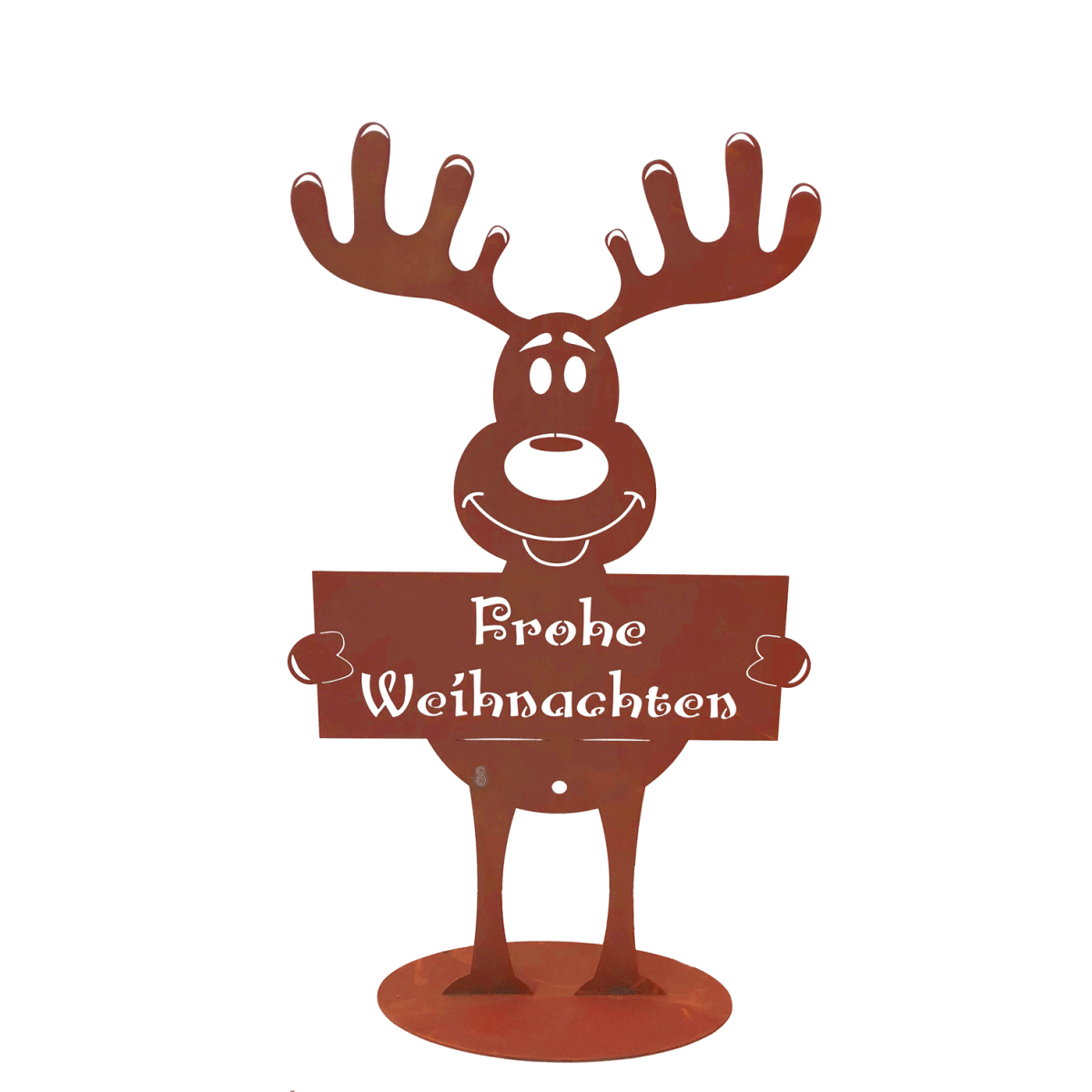 Rostfigur Elch H 69cm mit Schild 'Frohe Weihnachten' Rost Design