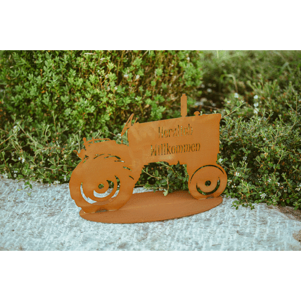 Rostfigur Traktor 'Willkommen' H 31cm Rost Design, Dekofigur für d