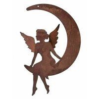 Engel im Mond zum Hängen 20x16 cm im Rost Design - Rostfigur Weihnachten, Gartendeko