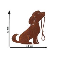 Rostfigur Hund mit Leine H: 50cm, Gartendeko, Metallfigur Hund im Rost Design, Edelrost