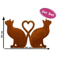 Rostfigur Katzen mit Herz H: 35 cm (2er Set) Gartendeko, Metallfigur Katze im Rost Design, Edelrost