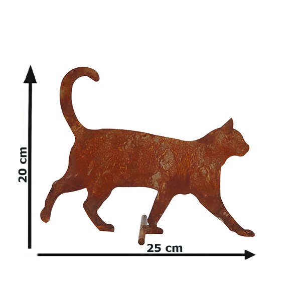 Rostfigur Katze gehend H: 20cm, Gartendeko, Metallfigur Katze im Rost Design, Edelrost