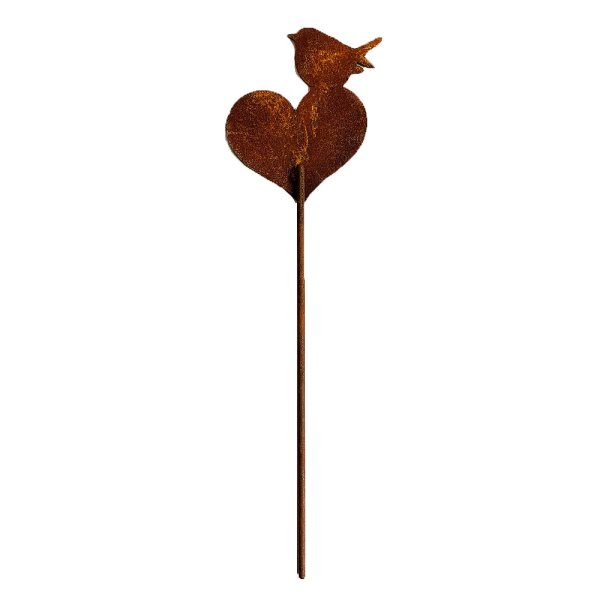 Blumenstecker Herz mit Vogel (Schwänzchen nach oben) 30,5cm im Rost Design - Rostfigur für den Garten, Gartendeko, Metalldeko
