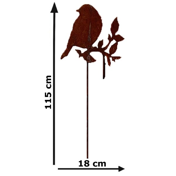 Gartenstecker Vogel auf Ast mit Haken115cm im Rost Design - Rostfigur für den Garten, Gartendeko, Metalldeko