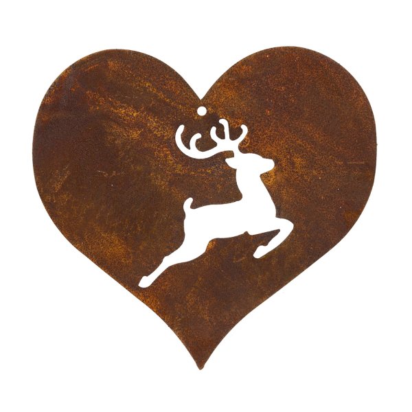 Herz mit springendem Hirsch zum Hängen im Rost Design 15x15 cm - Rostfigur, Gartendeko für Jäger