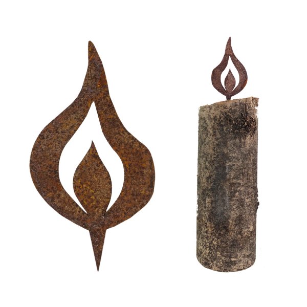 Rostfigur Kerzenflamme mit Spieß, H: 15 cm - Rostdeko, Rost Flamme, Deko Brennholz, Advent