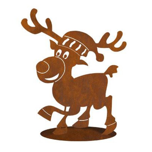 Dekofigur Elch mit Mütze H: 37cm im Rost Design - Rostfigur für den Garten, Weihnachtsdeko, Deko im  Advent