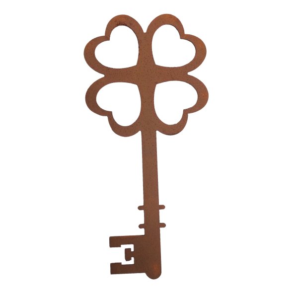 Dekofigur Kleeblatt Schlüssel L: 18 cm im Rost Design - Kleeblattschlüssel, Glücksbringer, Rostfigur, Gartendeko