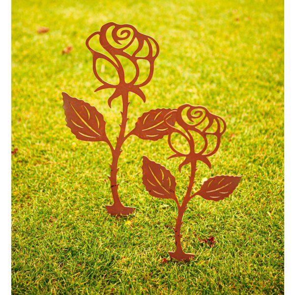Blumenstecker Rose H40 cm im Rost Design Gartenstecker Blume, Rost