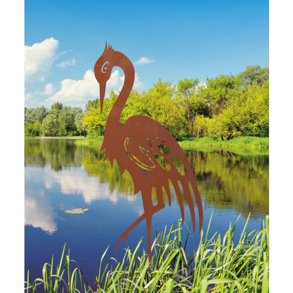 Rostfigur Kranich H: 67 cm - Vogel im Rost Design, Dekofigur für den Garten, Gartendeko, Metalldeko