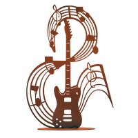 Rostfigur Gitarre mit Noten H: 43 cm - Musik im Rost Design, Dekofigur für den Garten, Gartendeko, Metalldeko