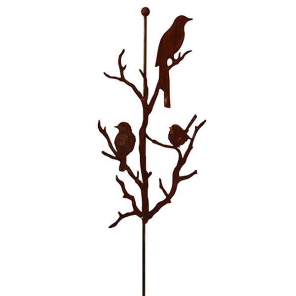 Gartenstecker Vogel auf Ast 120cm im Rost Design - Rostfigur für den Garten, Gartendeko Vögel