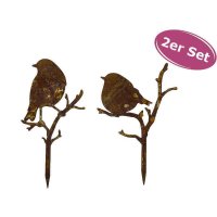 Gartenstecker 2er Set Vögel H: 17cm im Rost Design - Rostfigur Vogel für den Garten, Gartendeko, Metalldeko