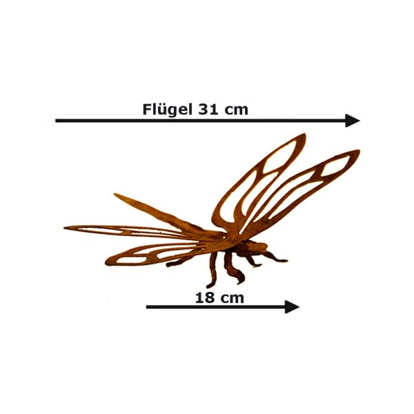 Rostfigur Libelle B: 30 cm, Gartendeko, Metallfigur Libelle im Rost Design, Edelrost Deko Gartenteich, Teich Deko