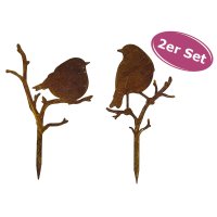 Gartenstecker 2er Set Vögel H: 24cm im Rost Design - Rostfigur Vogel für den Garten, Gartendeko, Metalldeko