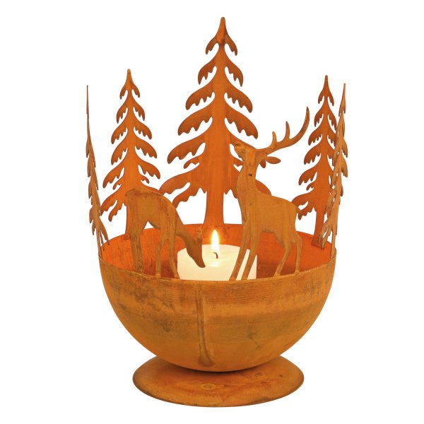 Schale Hirsch im Wald 20x30 cm im Rost Design - Rostfigur, Windlicht, Kerzen Ständer, Deko Fensterbank, Tür Deko, Weihnachten