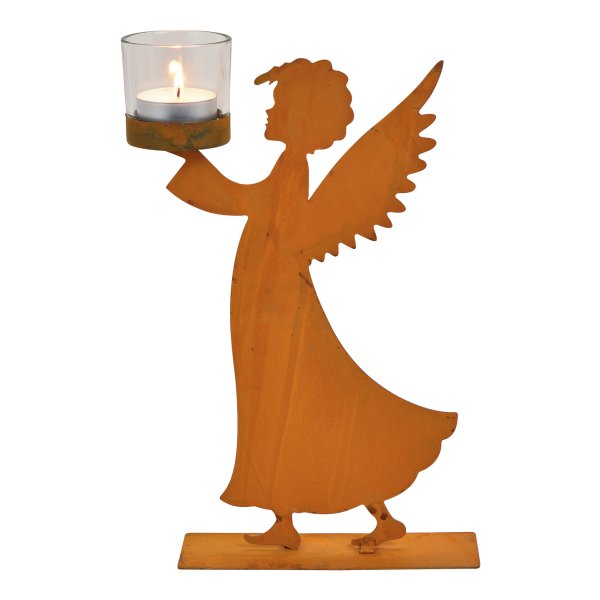 Dekofigur Engel mit Teelichthalter H:27 cm im Rost Design - Rostfigur, Garten Deko Advent, Weihnachtsdeko, Weihnachten