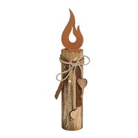 Rostfigur Holzpfahl mit Flamme H: 44 cm - Rostdeko...