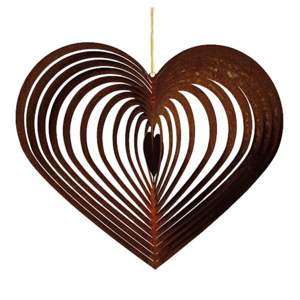 Windspiel Spirale Herz 30x26 cm zum Hängen im Rost Design - Garten Deko, Rostdeko, Hänger, Fensterschmuck