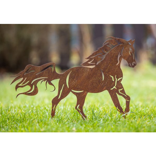 Rostfigur Pferd trabend H: 30cm - Rost Design, Dekofigur für den Garten, Gartendeko, Metalldeko, Terrassendeko