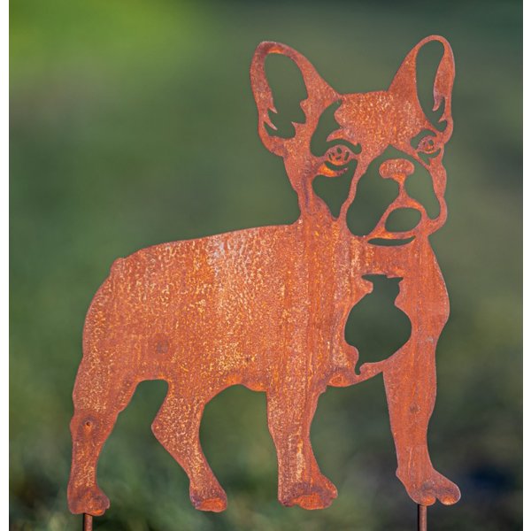 Gartenstecker Hund Bulldogge 52cm im Rost Design - Rostfigur für den Garten, Gartendeko, Metalldeko
