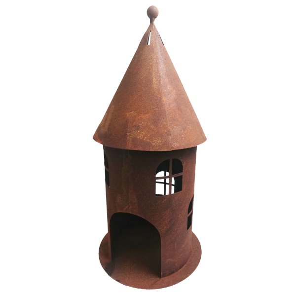Rostfigur Windlicht Turm H: 42cm  - Teelichthalter im Rost Design, Dekofigur für den Garten, Gartendeko, Metalldeko
