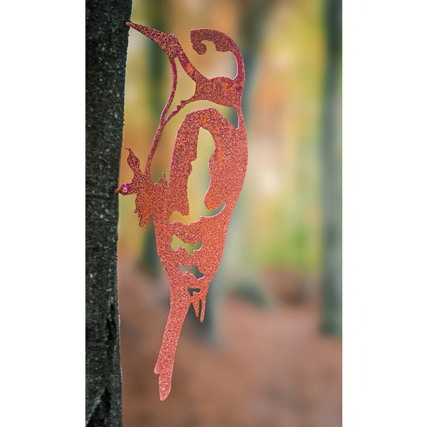 Dekofigur Vogel Specht zum Schrauben 28x10 cm im Rost Design - Rostfigur für den Garten, Gartendeko, Metalldeko, Baumdeko