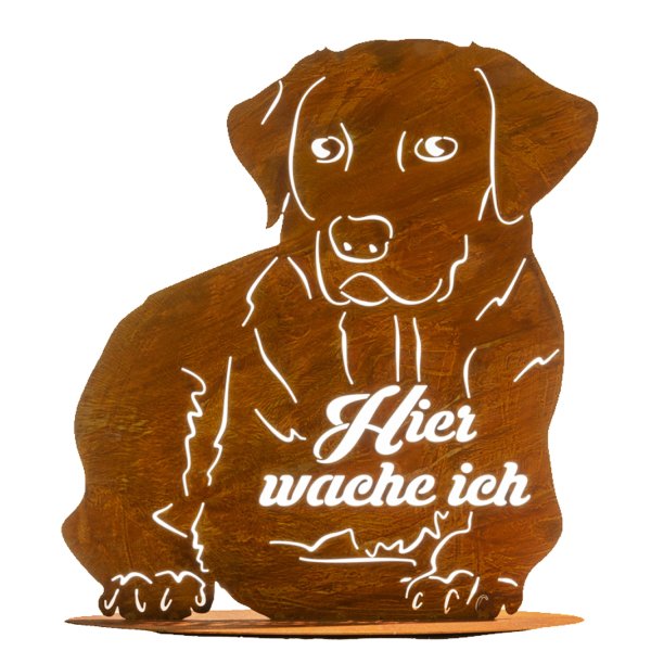 Dekofigur Hund Hier wache ich  H: 50cm im Rost Design - Rostfigur für den Garten, Gartendeko, Metalldeko, Rost Design