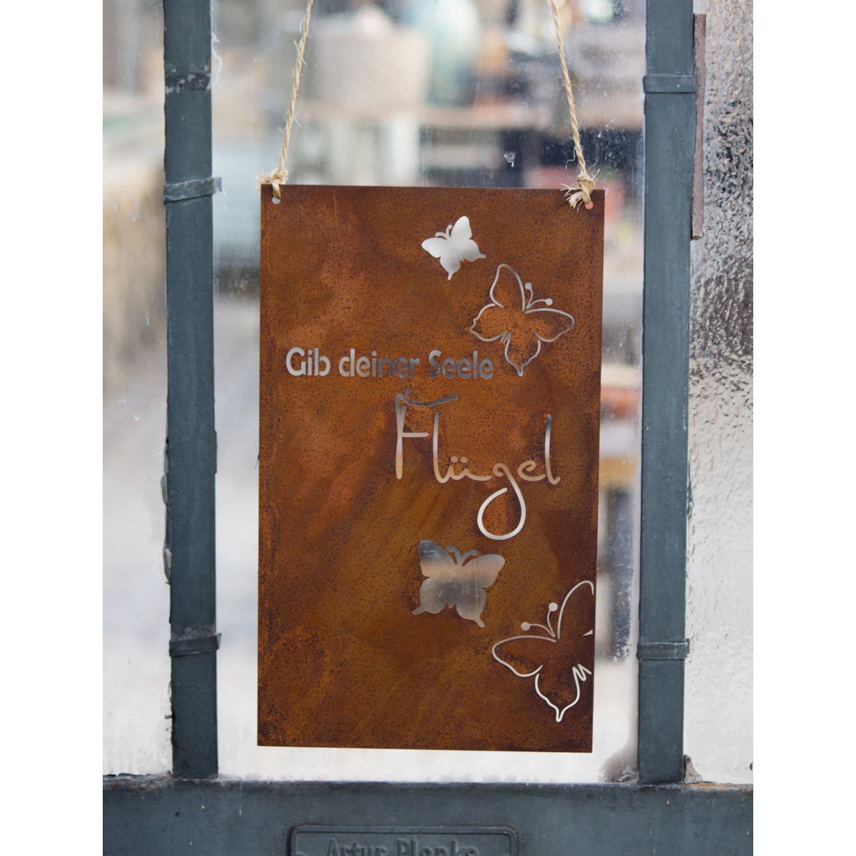 Rost Schild mit Spruch 'Gib deiner Seele Flügel' 37x22 cm Wandschil
