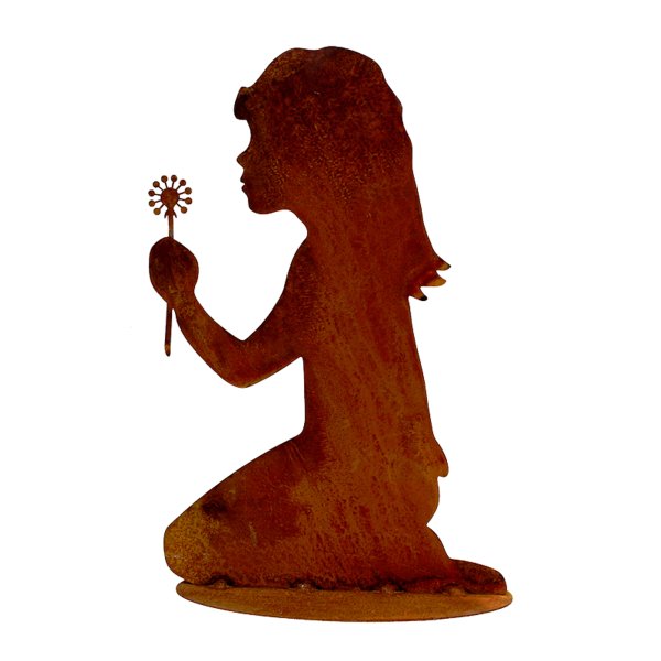 Rostfigur Mädchen mit Blume H: 40cm - Rost Design, Dekofigur für den Garten, Gartendeko, Metall Deko, Terrassendeko