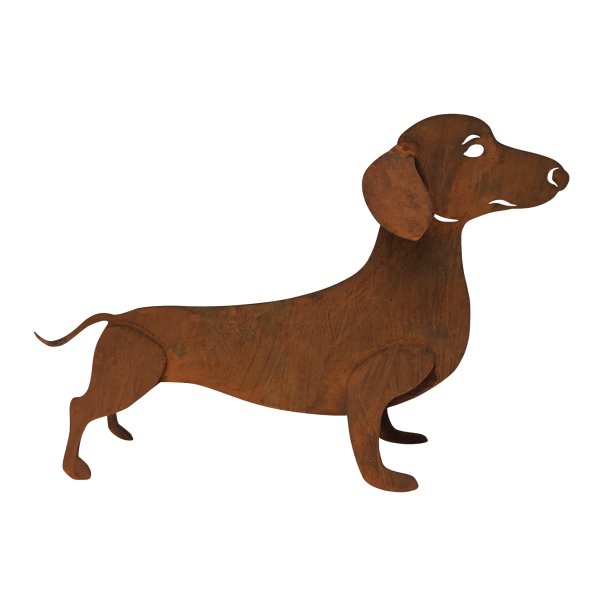 Dekofigur Hund Dackel Bodo H: 30cm im Rost Design - Hunde Figur, Rostfigur für den Garten, Gartendeko, Metalldeko