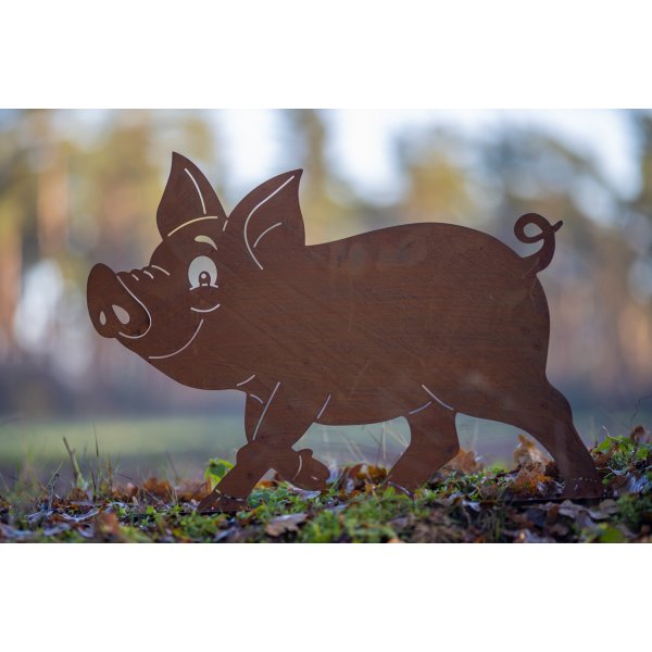 Rostfigur Schwein Ferkel 47x70 cm - Rost Design, Dekofigur für den Garten, Gartendeko, Metalldeko, Terrassendeko
