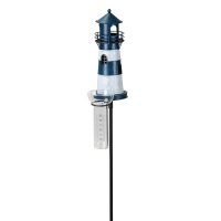 Gartenstecker Leuchtturm mit Regenmesser blau-weiss H:136...