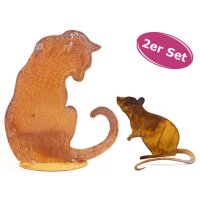 Rostfigur Katze mit Maus - Rost Design, Dekofigur...