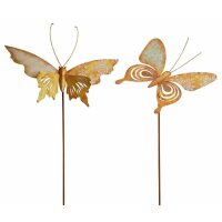 Blumenstecker Schmetterling mit goldenen Flügeln im...