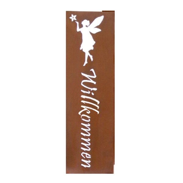 Rost Schild Willkommen mit Elfe 120x31 cm - Wandschild im Rost Design, Wandtafel, Tafel, Rostschild, Rost Deko, Garten, Gartendeko