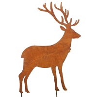 Grosse Rostfigur Gartenstecker Hirsch H:84 cm -...