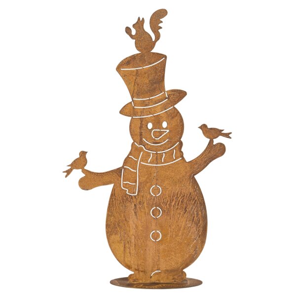 Rostfigur Schneemann H:53 cm - Winter im Rost Design, Dekofigur für den Garten, Gartendeko, Metalldeko