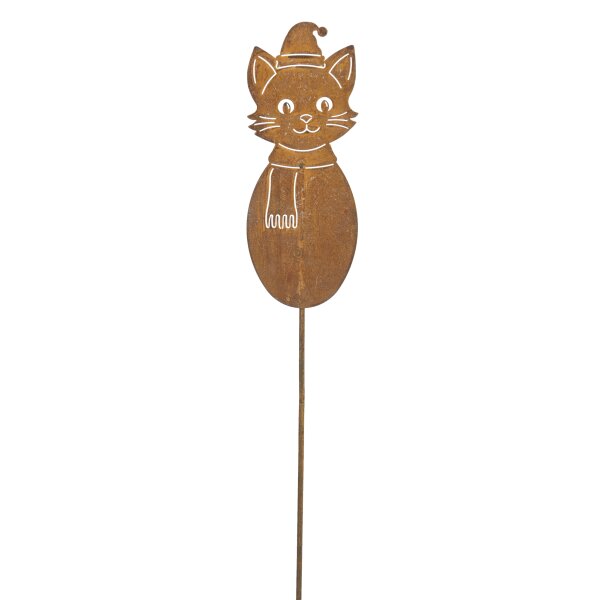 Weihnachtlicher Gartenstecker Katze H:115 cm - Winterdeko, Weihnachtsdeko, Rost Design, Dekofigur für den Garten, Gartendeko, Metalldeko