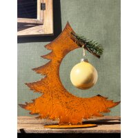 Rostfigur Tanne Tannenbaum H:30,5 cm mit Aussparung für Baumschmuck - Winter im Rost Design, Dekofigur für den Garten, Gartendeko Weihnachten, Metalldeko