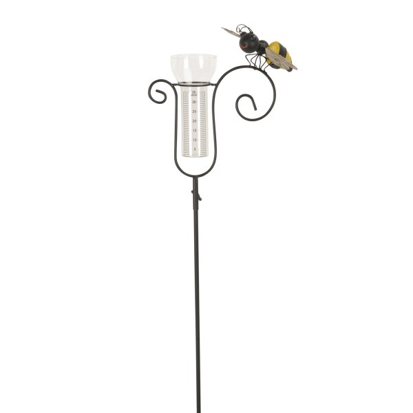 Gartenstecker Biene mit Regenmesser H:129 cm aus Metall - Niederschlagsmesser Käfer Garten, Gartenteich, Gartendeko, Metalldeko