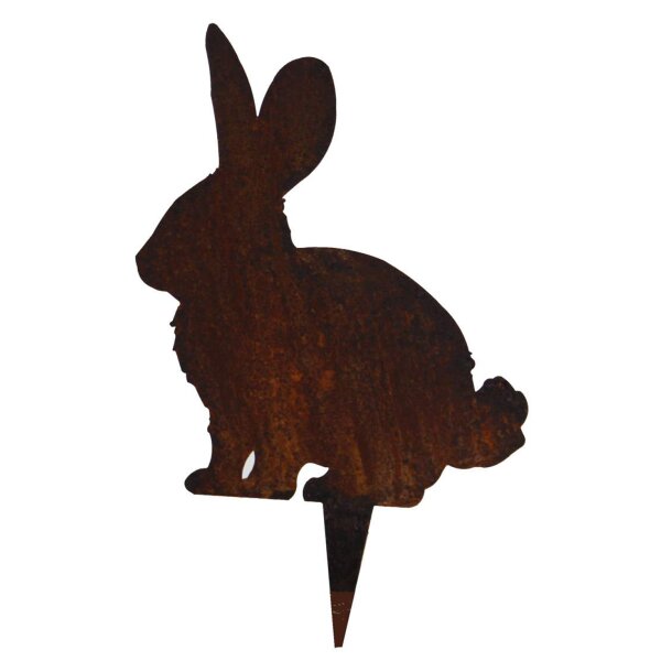 Dekofigur Gartenstecker Niedlicher Hase sitzend 22x14 cm im Rost Design - Gartendeko Ostern, Osterhase für den Garten, Frühlingsdeko, Osterdeko, Rostfigur