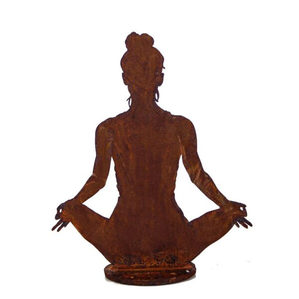 Rost Yogafigur Mädchen Svenja in Lotus Pose auf Platte 15x11,5 cm - Lebensenergie und Wohlbefinden als Gartendeko im Rost Design, Rostfigur Wellness