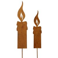 Blumenstecker Kerze mit Flamme, H:20-24 cm im Rost Design...
